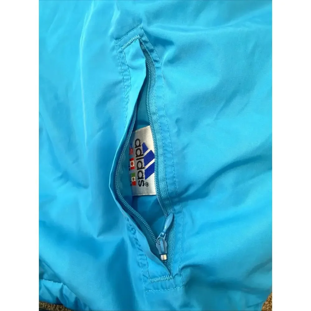 Vtg Adidas Reversible Aqua/Gray Hooded Jacket‎ Sz Large Retro Windbreaker Y2K